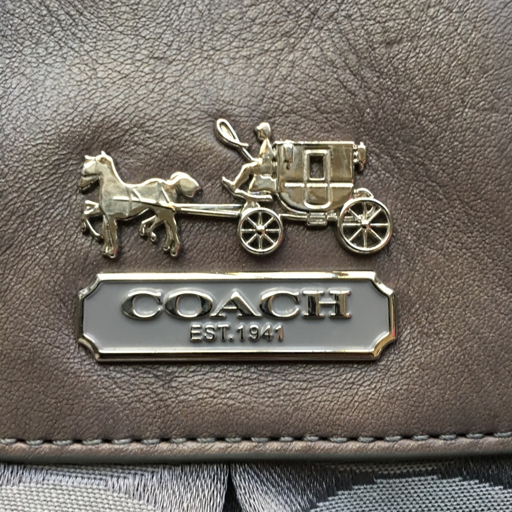 Coach Ashley Satchel Handbag Monogram Jacquard Gray Shoulder Strap Handle - Picture 7 of 13